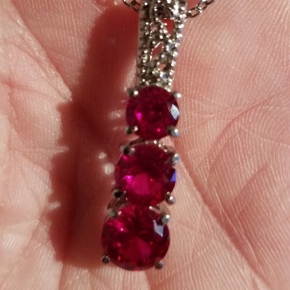 Ruby CZ Pendant with 20 in Chain - Picture 4 of 6